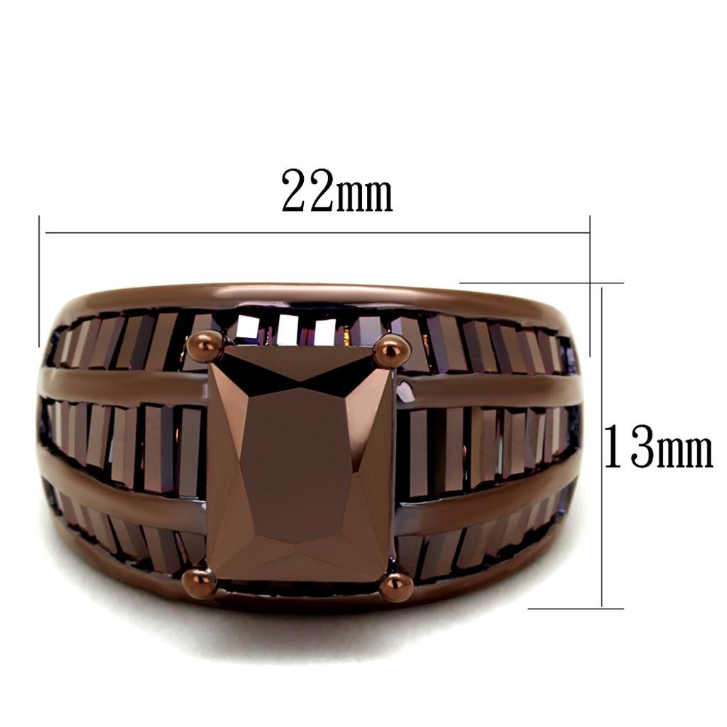 IP Coffee light Brass Ring with AAA Grade CZ  in Light Coffee