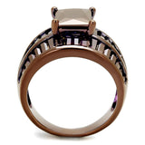 IP Coffee light Brass Ring with AAA Grade CZ  in Light Coffee