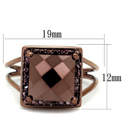 IP Coffee light Brass Ring with AAA Grade CZ  in Light Coffee