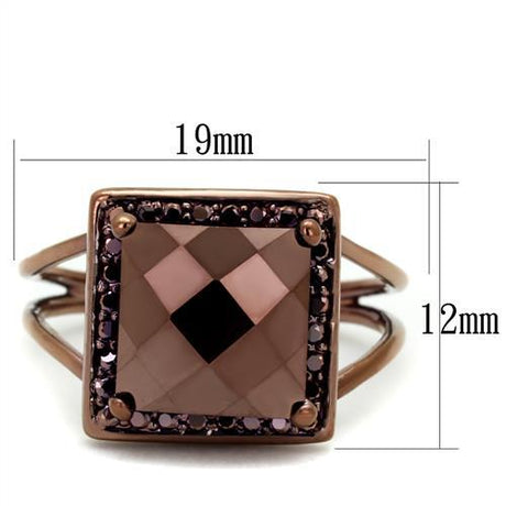 IP Coffee light Brass Ring with AAA Grade CZ  in Light Coffee