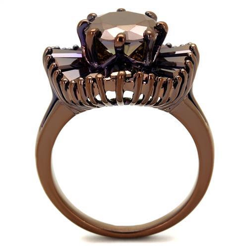 IP Coffee light Brass Ring with AAA Grade CZ  in Light Coffee