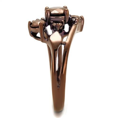 IP Coffee light Brass Ring with AAA Grade CZ  in Light Coffee