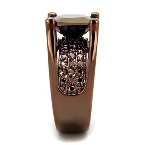 IP Coffee light Brass Ring with AAA Grade CZ  in Light Coffee