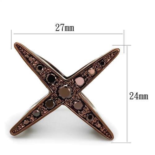 IP Coffee light Brass Ring with AAA Grade CZ  in Light Coffee