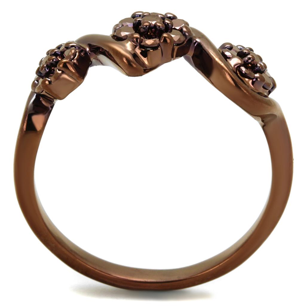IP Coffee light Brass Ring with AAA Grade CZ  in Light Coffee