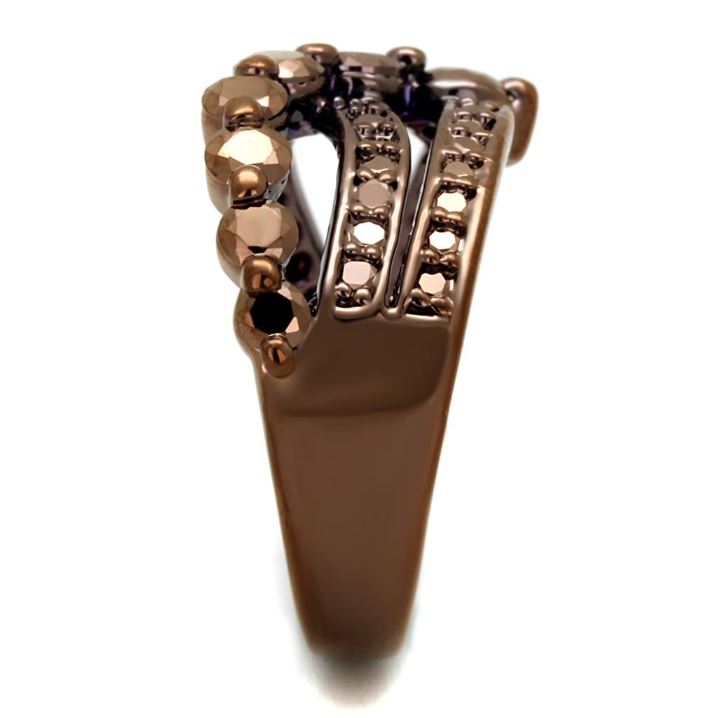 IP Coffee light Brass Ring with AAA Grade CZ  in Light Coffee