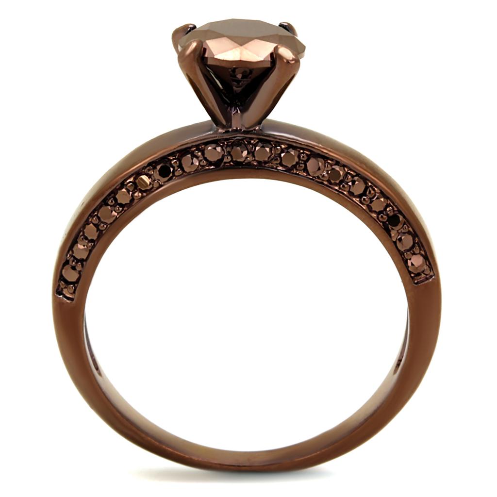 IP Coffee light Brass Ring with AAA Grade CZ  in Light Coffee