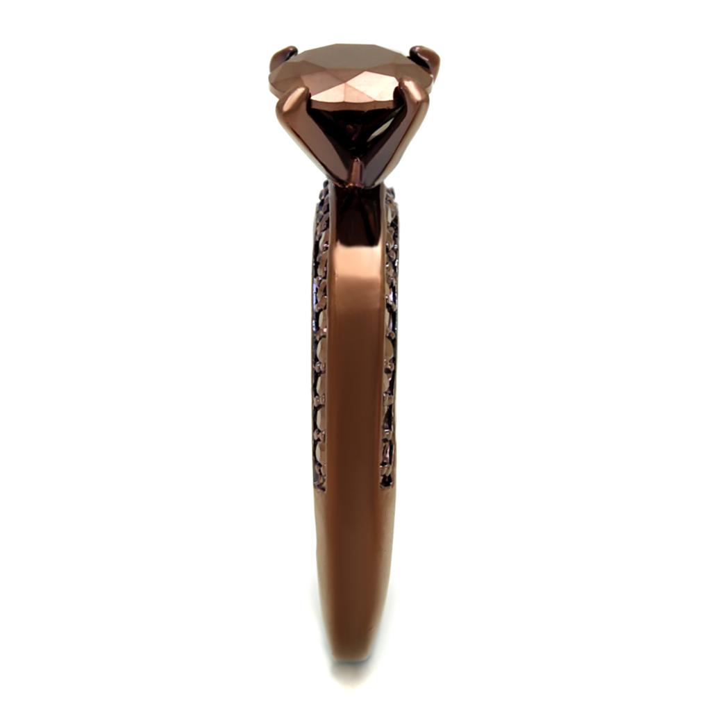 IP Coffee light Brass Ring with AAA Grade CZ  in Light Coffee