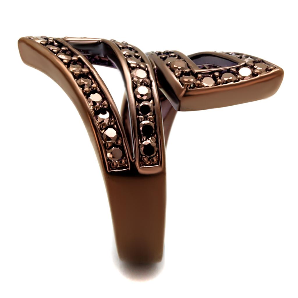 IP Coffee light Brass Ring with AAA Grade CZ  in Light Coffee