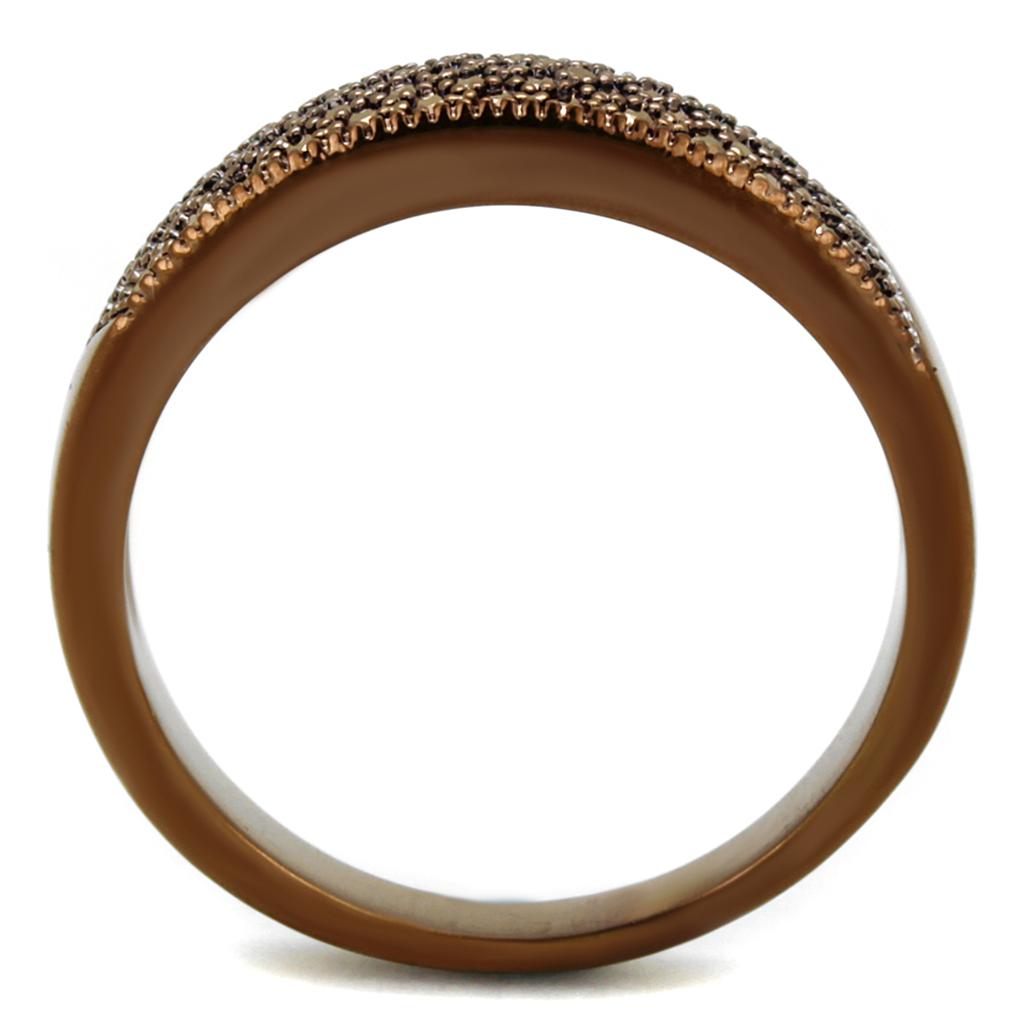 IP Coffee light Brass Ring with AAA Grade CZ  in Light Coffee