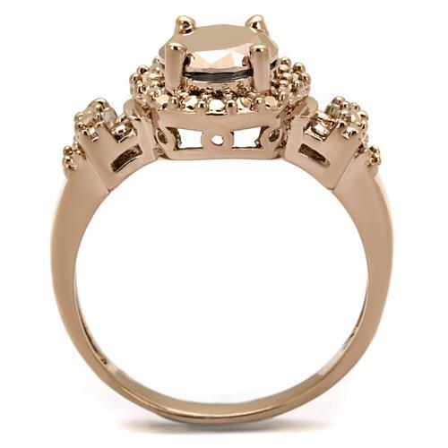 IP Rose Gold(Ion Plating) Brass Ring with AAA Grade CZ  in Metallic Light Gold