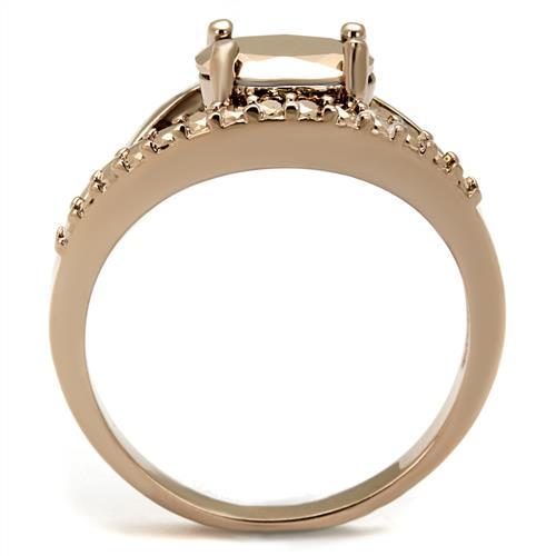 IP Rose Gold(Ion Plating) Brass Ring with AAA Grade CZ  in Metallic Light Gold