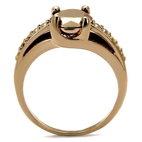 IP Rose Gold(Ion Plating) Brass Ring with AAA Grade CZ  in Metallic Light Gold