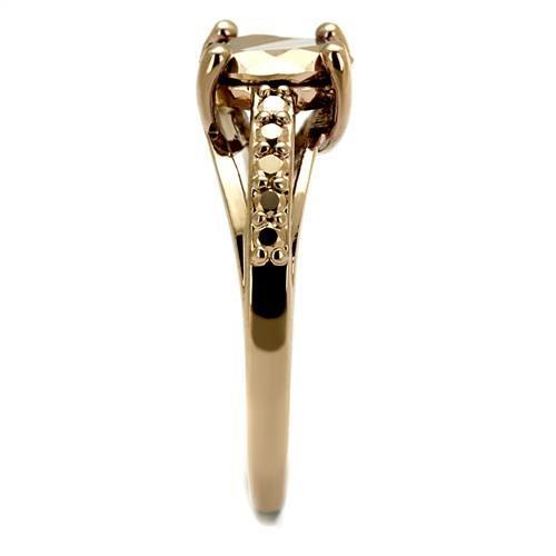 IP Rose Gold(Ion Plating) Brass Ring with AAA Grade CZ  in Metallic Light Gold