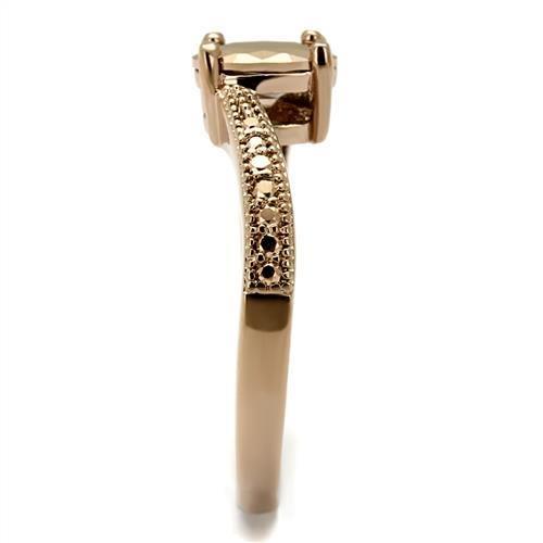 IP Rose Gold(Ion Plating) Brass Ring with AAA Grade CZ  in Metallic Light Gold