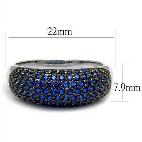 Rhodium + Ruthenium Brass Ring with AAA Grade CZ  in London Blue