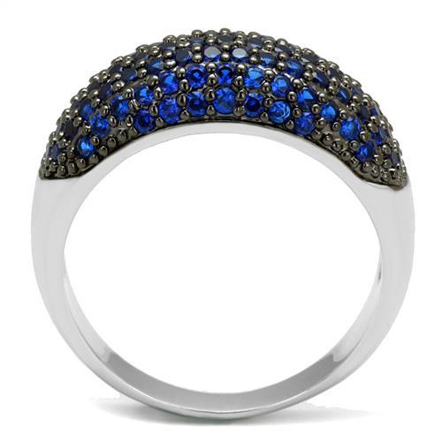 Rhodium + Ruthenium Brass Ring with AAA Grade CZ  in London Blue