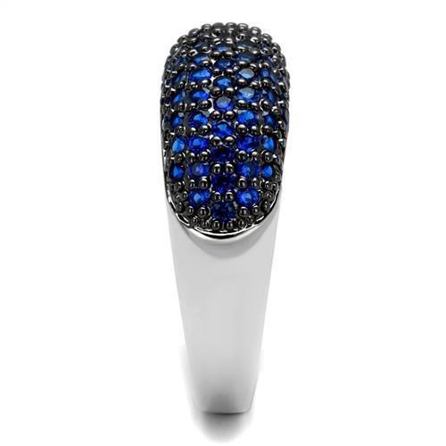 Rhodium + Ruthenium Brass Ring with AAA Grade CZ  in London Blue