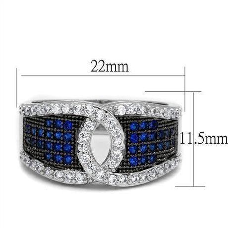 Rhodium + Ruthenium Brass Ring with AAA Grade CZ  in London Blue