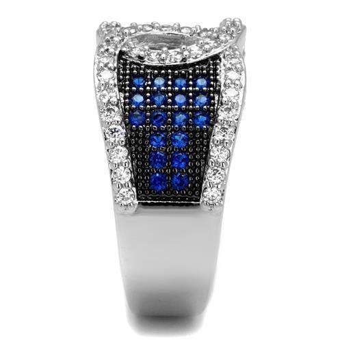 Rhodium + Ruthenium Brass Ring with AAA Grade CZ  in London Blue