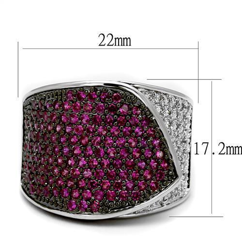 Rhodium + Ruthenium Brass Ring with AAA Grade CZ  in Ruby