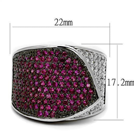 Rhodium + Ruthenium Brass Ring with AAA Grade CZ  in Ruby