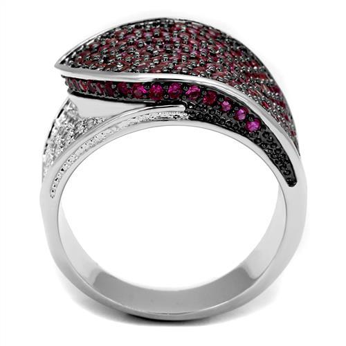 Rhodium + Ruthenium Brass Ring with AAA Grade CZ  in Ruby