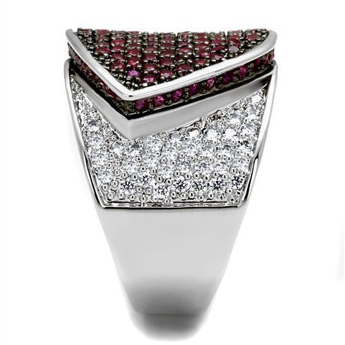 Rhodium + Ruthenium Brass Ring with AAA Grade CZ  in Ruby