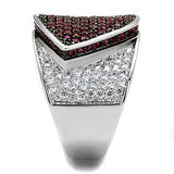 Rhodium + Ruthenium Brass Ring with AAA Grade CZ  in Ruby
