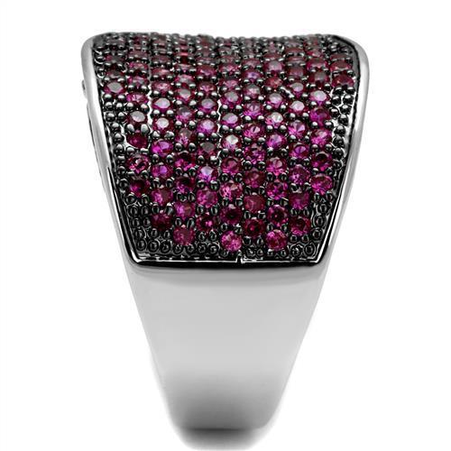 Rhodium + Ruthenium Brass Ring with AAA Grade CZ  in Ruby