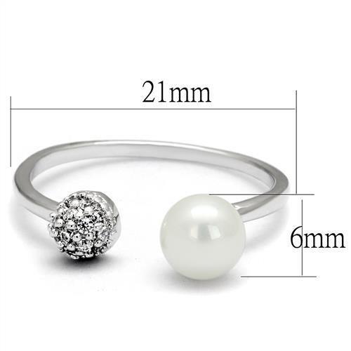 Rhodium Brass Ring with Synthetic Pearl in White