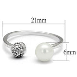 Rhodium Brass Ring with Synthetic Pearl in White