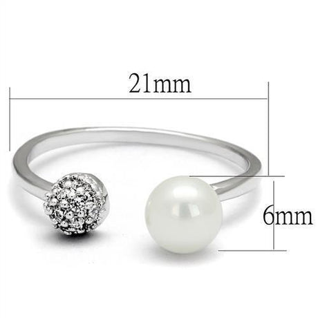 Rhodium Brass Ring with Synthetic Pearl in White