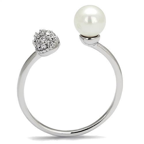 Rhodium Brass Ring with Synthetic Pearl in White