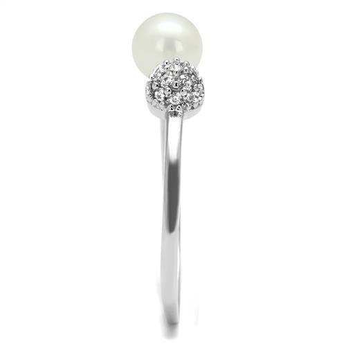 Rhodium Brass Ring with Synthetic Pearl in White