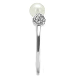 Rhodium Brass Ring with Synthetic Pearl in White