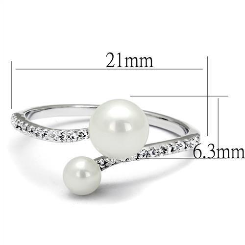 Rhodium Brass Ring with Synthetic Pearl in White
