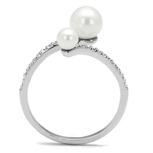 Rhodium Brass Ring with Synthetic Pearl in White