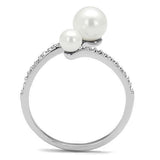 Rhodium Brass Ring with Synthetic Pearl in White