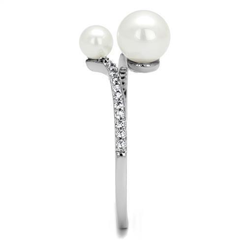 Rhodium Brass Ring with Synthetic Pearl in White