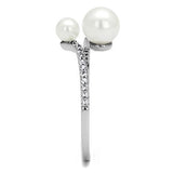Rhodium Brass Ring with Synthetic Pearl in White