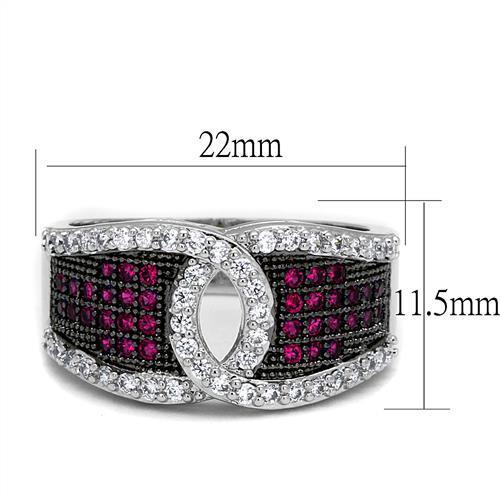 Rhodium + Ruthenium Brass Ring with AAA Grade CZ  in Ruby