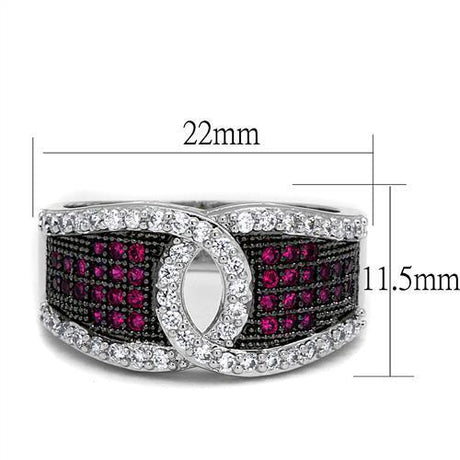 Rhodium + Ruthenium Brass Ring with AAA Grade CZ  in Ruby