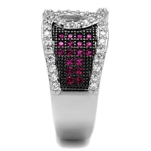 Rhodium + Ruthenium Brass Ring with AAA Grade CZ  in Ruby