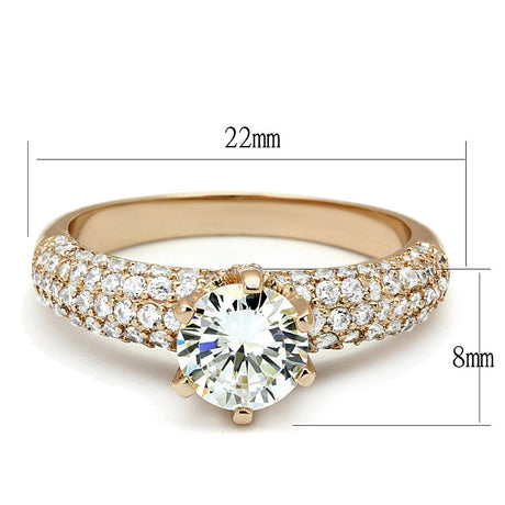 Rose Gold Brass Ring with AAA Grade CZ  in Clear