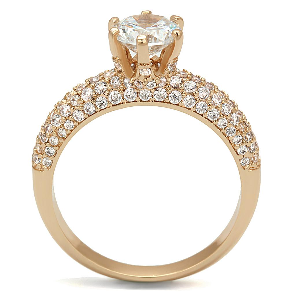 Rose Gold Brass Ring with AAA Grade CZ  in Clear