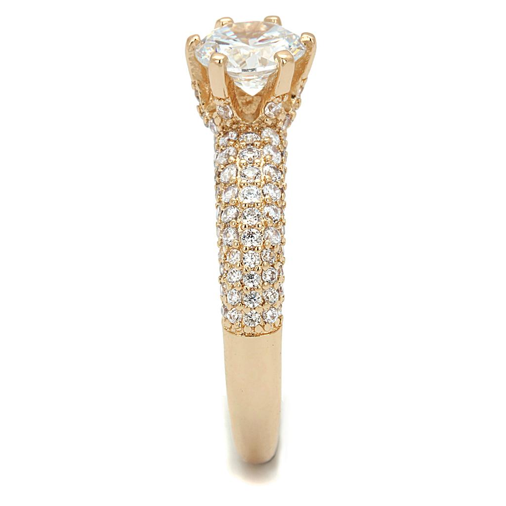 Rose Gold Brass Ring with AAA Grade CZ  in Clear