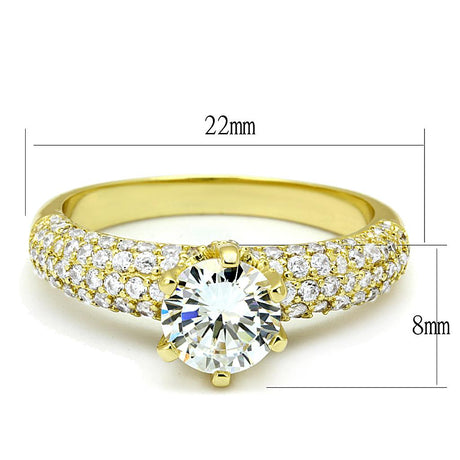 Gold Brass Ring with AAA Grade CZ  in Clear