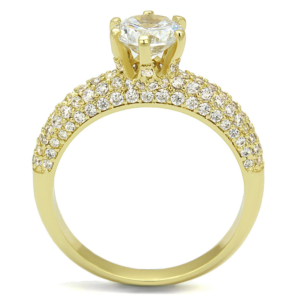 Gold Brass Ring with AAA Grade CZ  in Clear