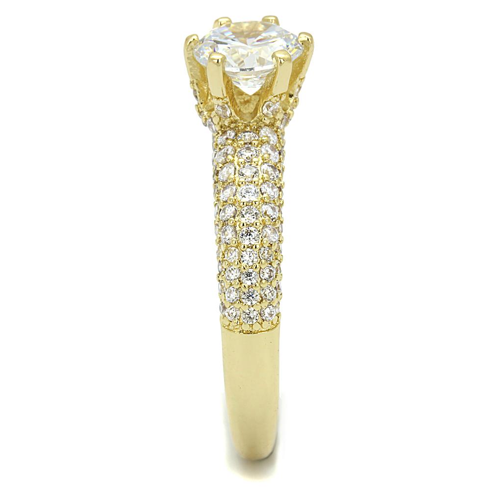 Gold Brass Ring with AAA Grade CZ  in Clear